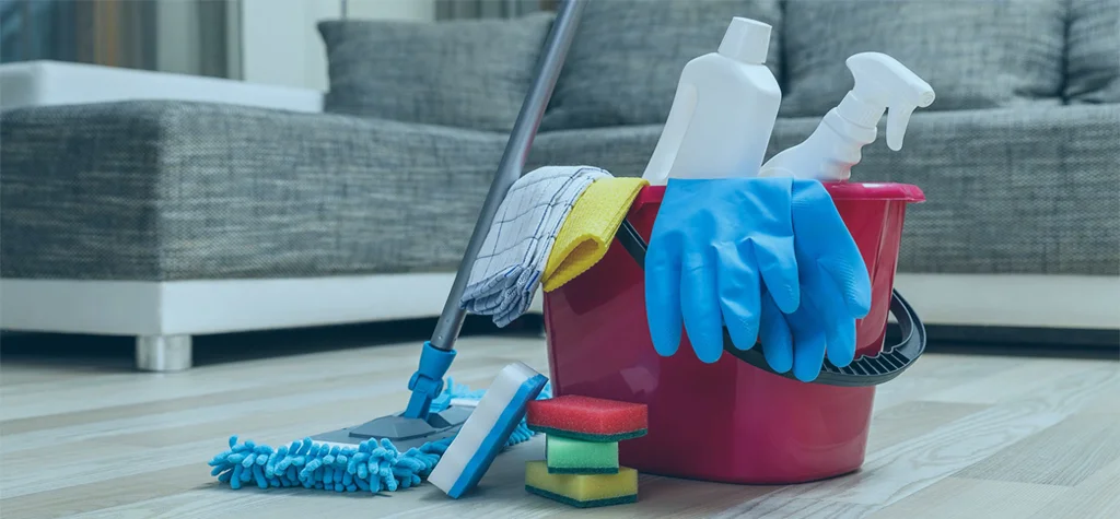Residential cleaning supplies ready for house cleaning service